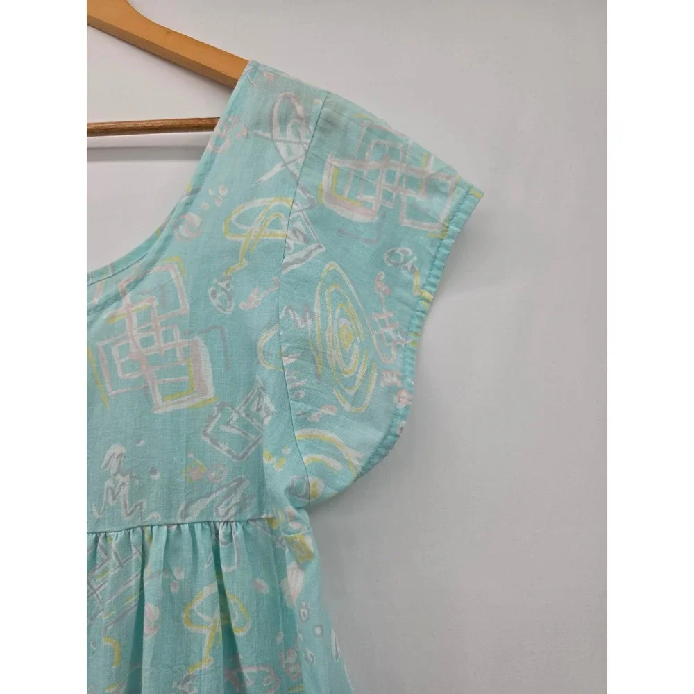 Vintage Gilligan O'Malley Nightgown M Blue Pastel Abstract Cotton Blend USA Made